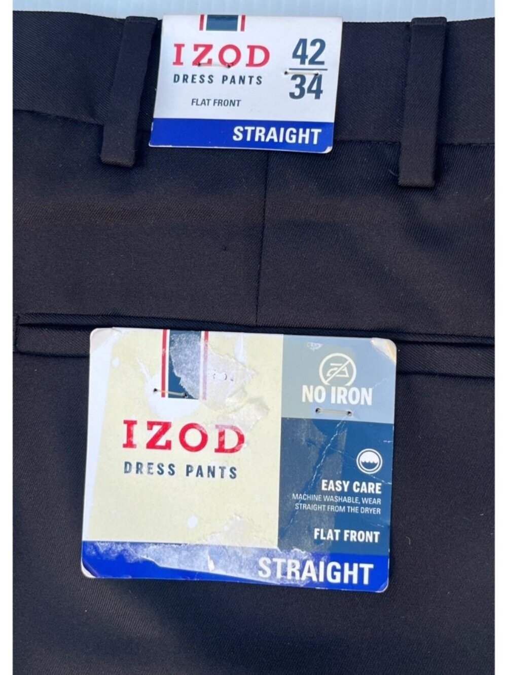 Izod Men’s Black Dress Pants 40Wx30L Straight Fit Flat Front Stretch Non-Iron - Picture 9 of 11